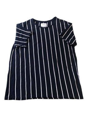 D & F RICKY SINGH Navy Blue White Stripe Round Neck Short Sleeve Tee Sz XL